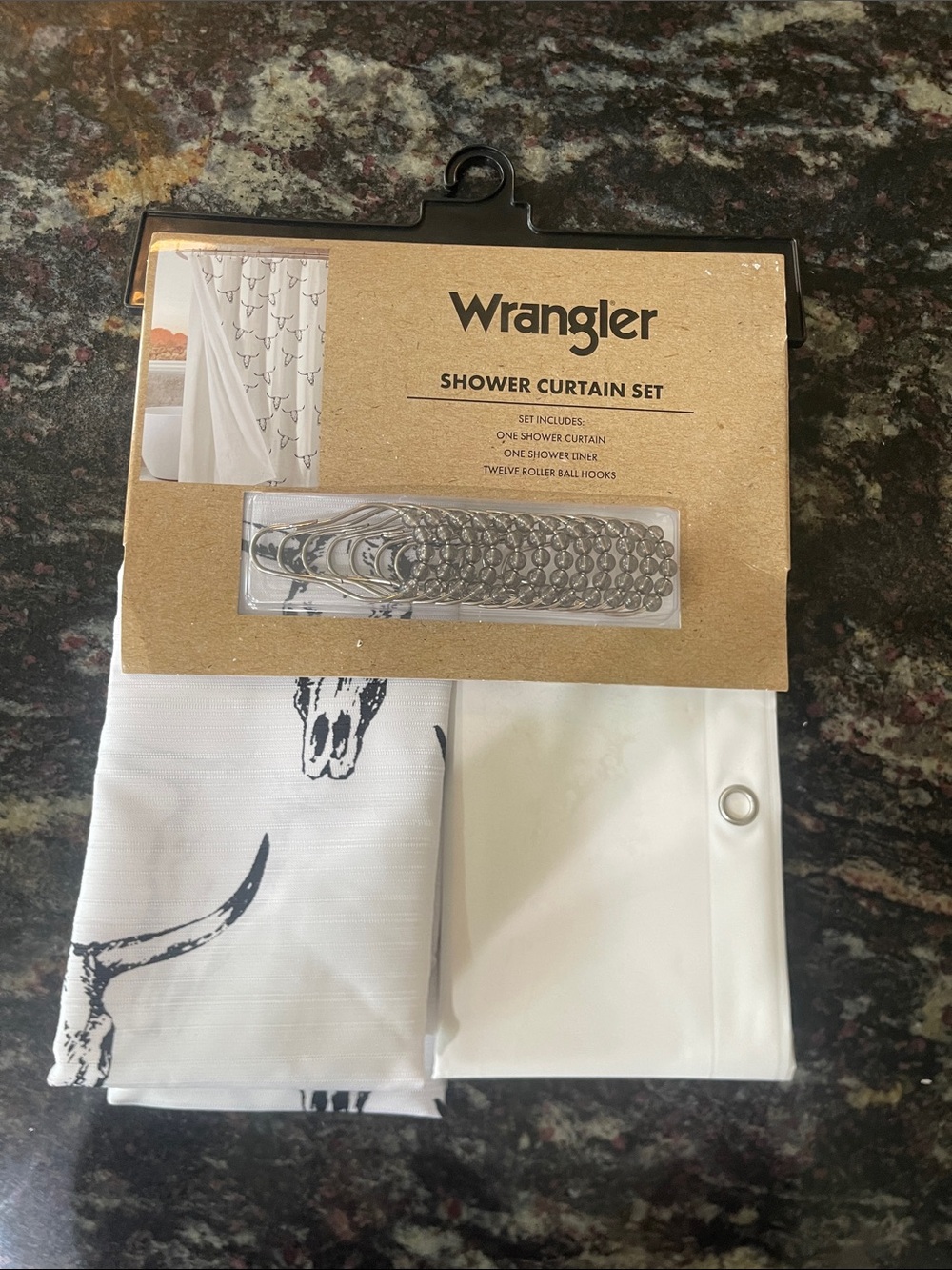 Wrangler White Shower Curtain Set with Black Accent